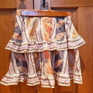 Devotion Twins Skirt NWT Cotton Tiered Ruffled Boho Flirty S/M Orange Purple
